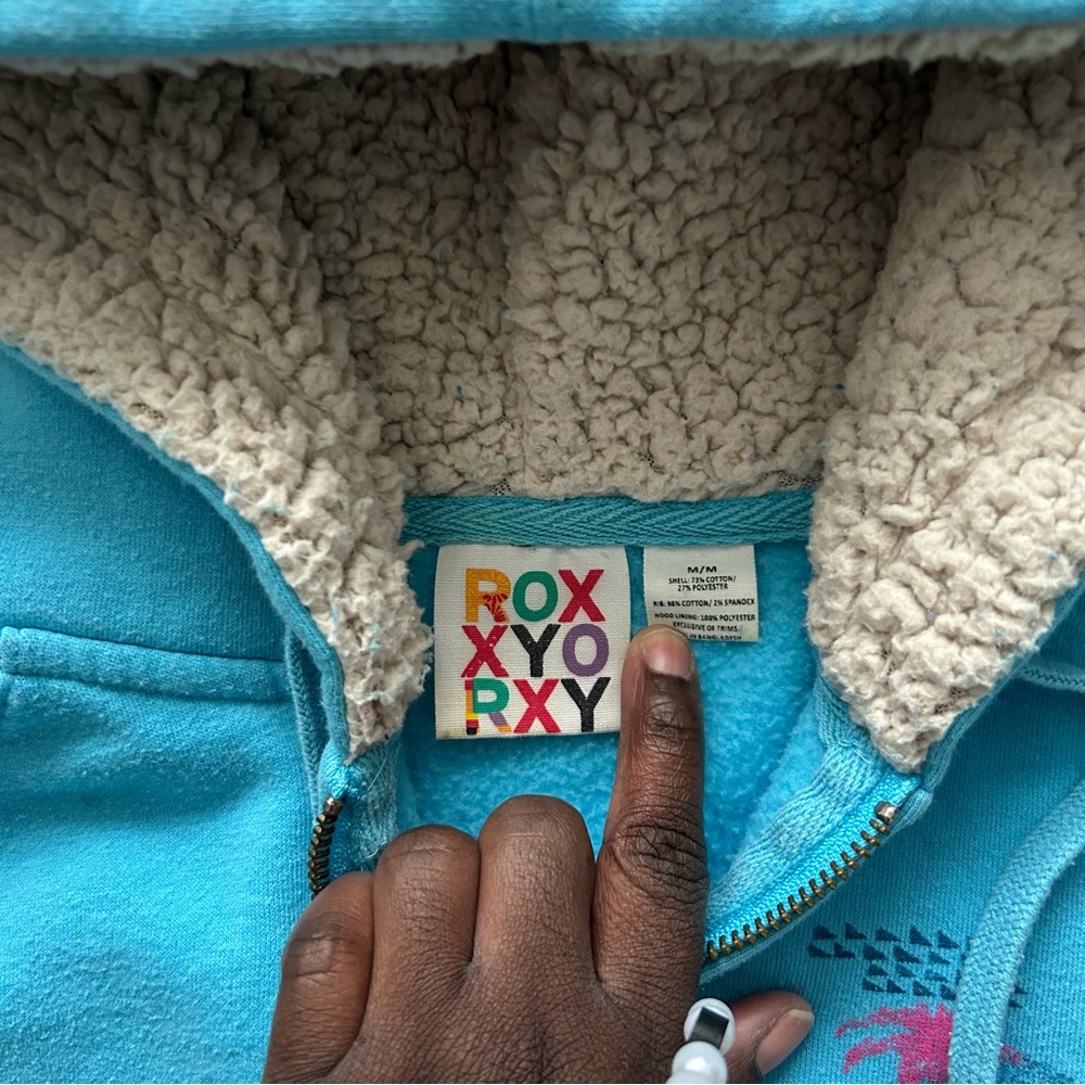 Y2K Roxy Turquoise Hoodie with Tropical Design - Picture 2 of 5
